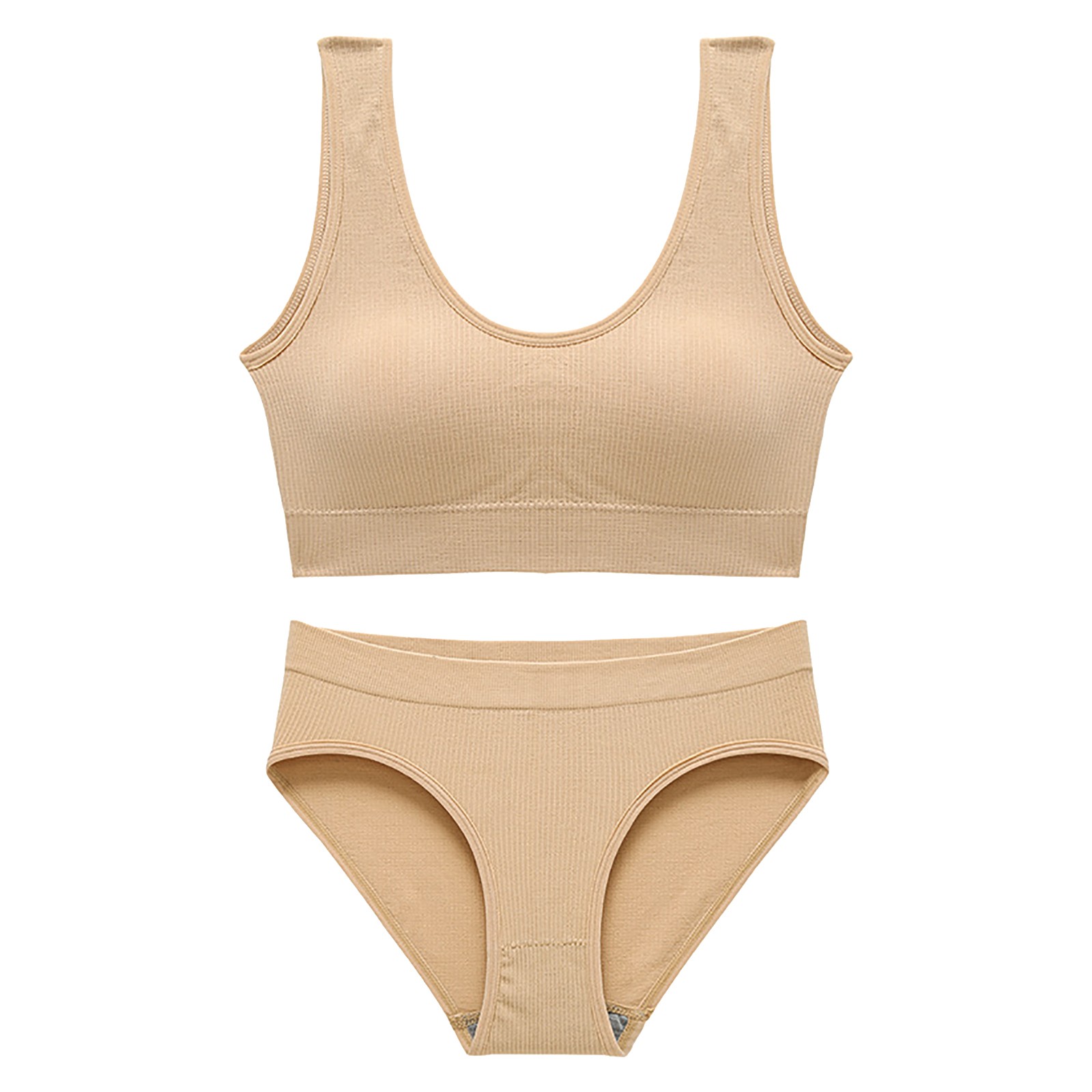 thumbnail image 1 of Conjunto de lencería sin costuras para mujer de 2 piezas con cuello en V y cuello halter: sujetador de cintura alta y tanga, nailon/spandex, color liso, sexy para la playa/ropa de dormir, 1 of 6